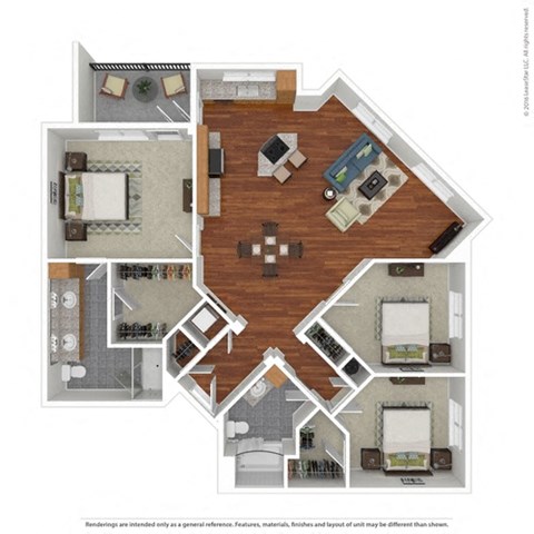 Floor plan for 3 beds, 2 baths, 1398 sqft
